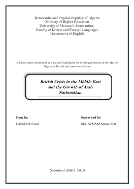 British Crisis in the Middle East and the Growth of Arab Nationalism