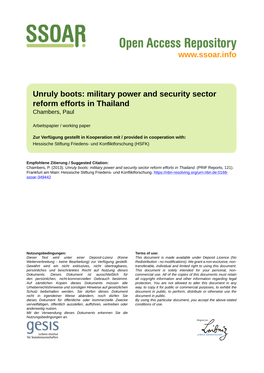 Unruly Boots: Military Power and Security Sector Reform Efforts in Thailand Chambers, Paul