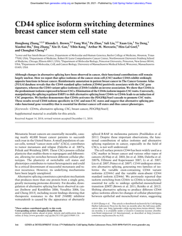 CD44 Splice Isoform Switching Determines Breast Cancer Stem Cell State