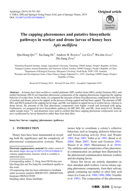 The Capping Pheromones and Putative Biosynthetic Pathways in Worker and Drone Larvae of Honey Bees Apis Mellifera