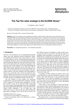 The Top Ten Solar Analogs in the ELODIE Library