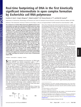 Real-Time Footprinting of DNA in the First Kinetically Significant Intermediate in Open Complex Formation by Escherichia Coli RNA Polymerase