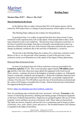 Marinet Briefing Paper : Mass Extinction in the Ocean