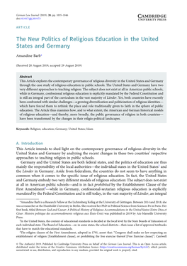 The New Politics of Religious Education in the United States and Germany