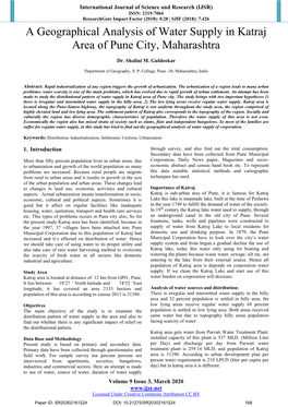 A Geographical Analysis of Water Supply in Katraj Area of Pune City, Maharashtra