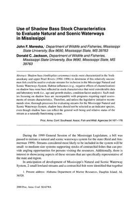 Use of Shadow Bass Stock Characteristics to Evaluate Natural and Scenic Waterways in Mississippi