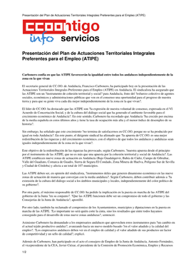 Presentación Del Plan De Actuaciones Territoriales Integrales Preferentes Para El Empleo (ATIPE)