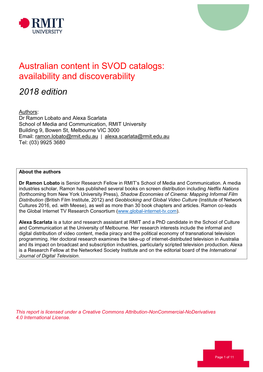 Australian Content in SVOD Catalogs: Availability and Discoverability 2018 Edition