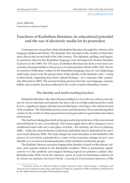 Functions of Kashubian Literature, Its Educational Potential and the Use of Electronic Media for Its Promotion