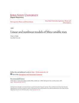 Linear and Nonlinear Models of Mira Variable Stars Dale A
