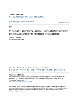 In-Depth Photojournalism Projects As Teaching Tools in Journalism Schools: an Analysis of the Philipsburg Montana Project