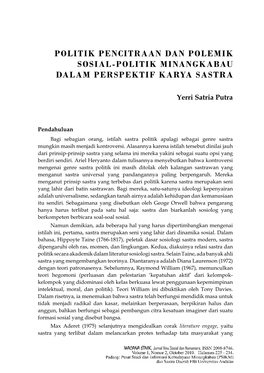 Politik Pencitraan Dan Polemik Sosial-Politik Minangkabau Dalam Perspektif Karya Sastra