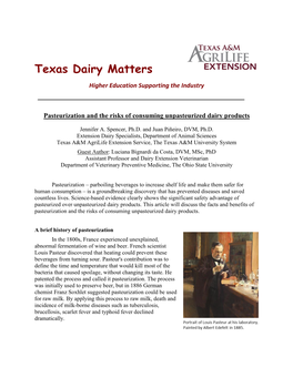 Pasteurization and the Risks of Consuming Unpasteurized Dairy Products