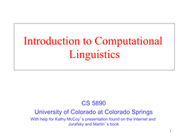 Introduction to Computational Linguistics