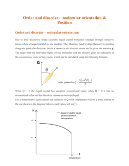 Order and Disorder – Molecular Orientation & Position