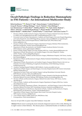 Occult Pathologic Findings in Reduction Mammaplasty in 5781 Patients—An International Multicenter Study