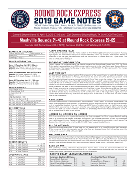 Round Rock Express 2019 GAME NOTES 3400 E