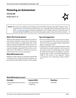 Picturing an Astronomer Activity M6 Grade Level: 4–12