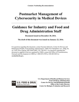 Postmarket Management of Cybersecurity in Medical Devices