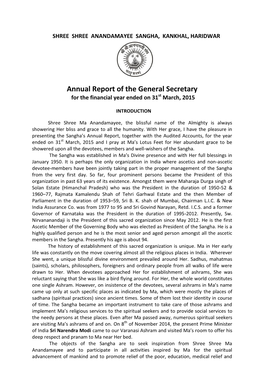 Annual Report of the General Secretary for the Financial Year Ended on 31St March, 2015