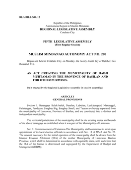 Muslim Mindanao Autonomy Act No. 200