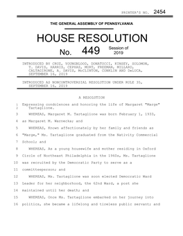 HOUSE RESOLUTION Session of No