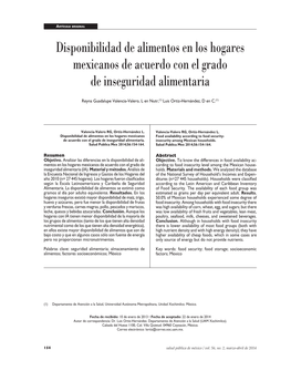 Disponibilidad De Alimentos En Los Hogares Mexicanos De Acuerdo Con El Grado De Inseguridad Alimentaria