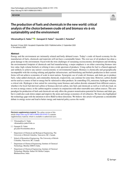 Critical Analysis of the Choice Between Crude Oil and Biomass Vis-À-Vis