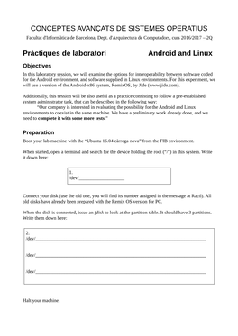 CONCEPTES AVANÇATS DE SISTEMES OPERATIUS Pràctiques De Laboratori Android and Linux