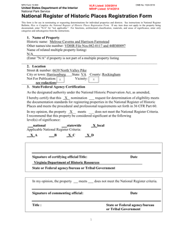 National Register of Historic Places Registration Form This Form Is for Use in Nominating Or Requesting Determinations for Individual Properties and Districts