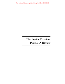 The Equity Premium Puzzle: a Review Full Text Available At