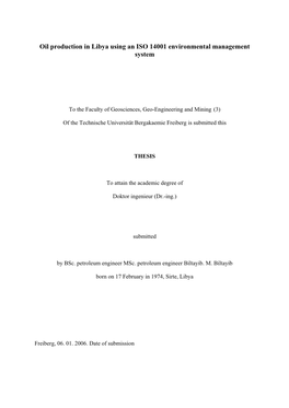 Oil Production in Libya Using an ISO 14001 Environmental Management System