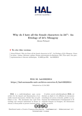 Why Do I Hate All the Female Characters in 24?’: an Etiology of 24’S Misogyny Alexis Pichard