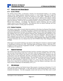 Page 4.7-1 SMP 2015-01 / RP 2006-01A2 ENVIRONMENTAL IMPACT REPORT 4.7 HYDROLOGY and WATER QUALITY