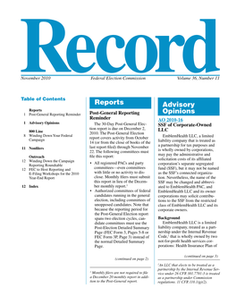 Reports Advisory Opinions Owned by Corporations and Is Affili- (Continued from Page 2) (Continued from Page 1) Ated with at Least One of the Corpora- Tions