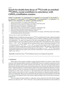 Search for Double Beta Decay of 106Cd with an Enriched 106 Cdwo4 Crystal Scintillator in Coincidence with Cdwo4 Scintillation Counters