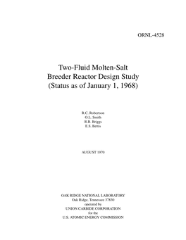 Two-Fluid Molten-Salt Breeder Reactor Design Study (Status As of January 1, 1968)