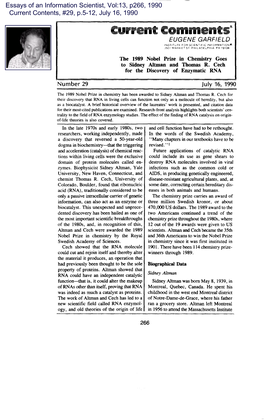 The 1989 Nobel Prize in Chemistry Goes to Sidney Altman and Thomas