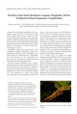 Parasites of the Lizard Strobilurus Torquatus Wiegmann, 1834 in Northeastern Brazil (Squamata: Tropiduridae)