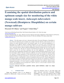 Examining the Spatial Distribution Pattern and Optimum Sample Size for Monitoring of the White Mango Scale Insect, Aulacaspis Tu