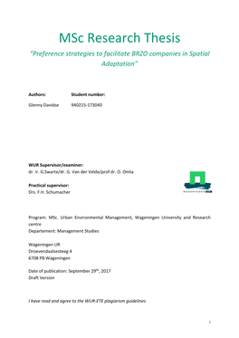 Msc Research Thesis “Preference Strategies to Facilitate BRZO Companies in Spatial