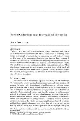 Special Collections in an International Perspective