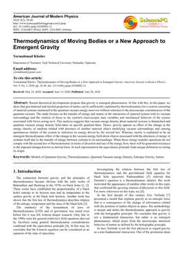 Thermodynamics of Moving Bodies Or a New Approach to Emergent Gravity