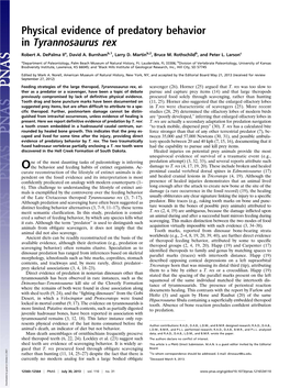 Physical Evidence of Predatory Behavior in Tyrannosaurus Rex