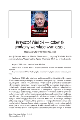 Krzysztof Wielicki — Człowiek Urodzony We Właściwym Czasie