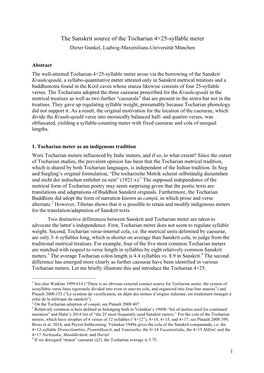 The Sanskrit Source of the Tocharian 4×25-Syllable Meter Dieter Gunkel, Ludwig-Maximilians-Universität München