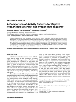 A Comparison of Activity Patterns for Captive Propithecus Tattersalli and Propithecus Coquereli