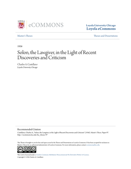 Solon, the Lawgiver, in the Light of Recent Discoveries and Criticism Charles A