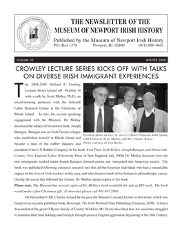 The Newsletter of the Museum of Newport Irish History Published by the Museum of Newport Irish History P.O