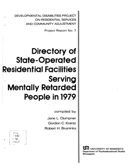 Directory of State-Operated Residential Facilities Serving Mentally Retarded People in 1979
